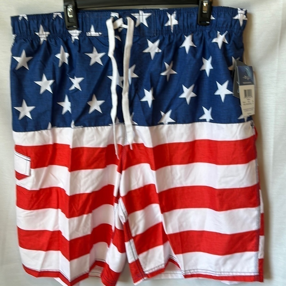 Kanu Surf American Flag Swim Trunks Men’s Size 2X Patriotic Red White Blue